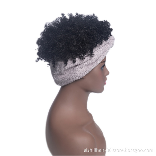 Aishili wholesale 4inch human hair afro curly wig grip headband wigs for black women